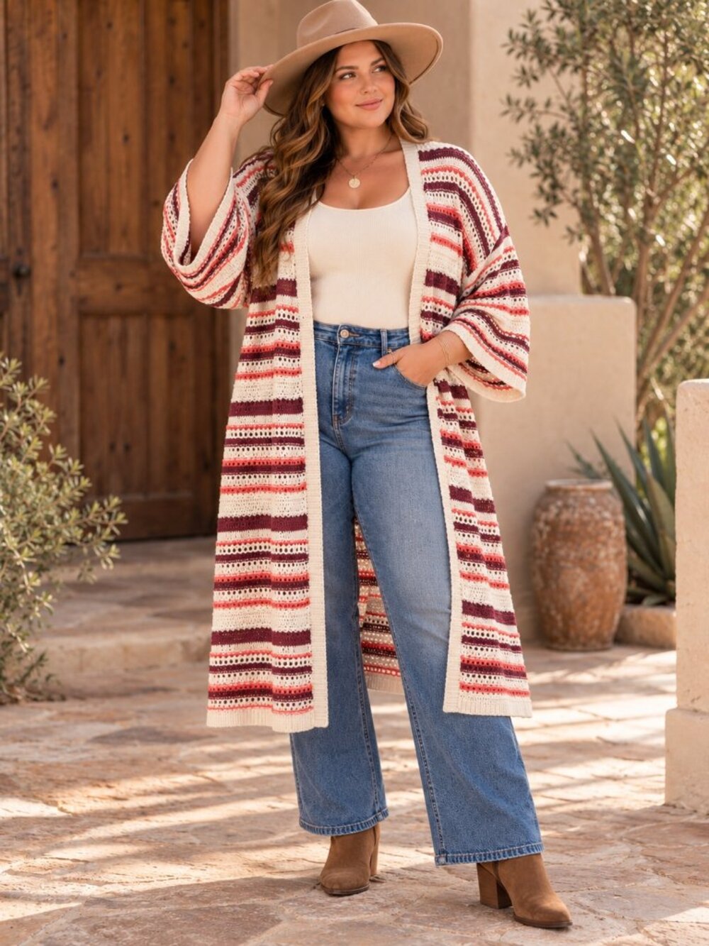 Torrid Multi Stripe Open Stitch Duster Cardigan Womens Size 2/2X Boho Western